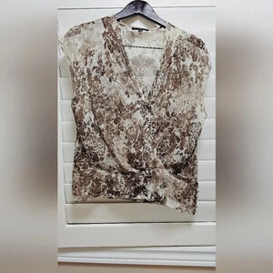 Teenflo TF Silk Floral Brown Top  Blouse Size M